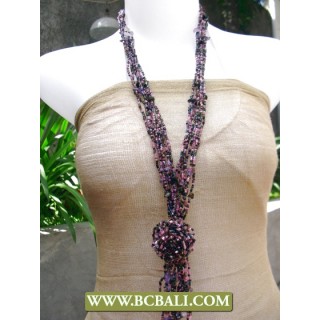 Bcbali Long Necklace Beading with Rose Pendant